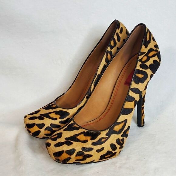 5/48 Saks 5th Avenue Lilla Leather Leapord Heels Shoes - Picture 2 of 7